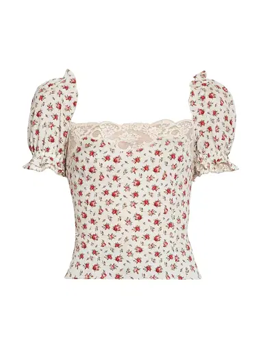 Dolce & Gabbana Women's Lace-Trimmed Floral Silk-Blend Crop Top | Thumbnail 1 Dolce & Gabbana Women's Lace-Trimmed Floral Silk-Blend Crop Top | Thumbnail 1