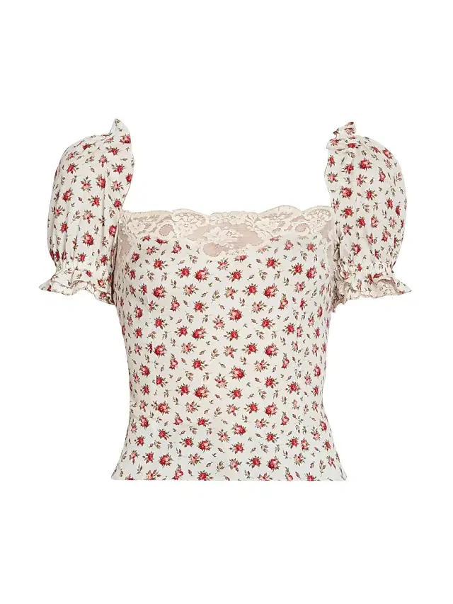 Women's Lace-Trimmed Floral Silk-Blend Crop Top - Roselline F Bco