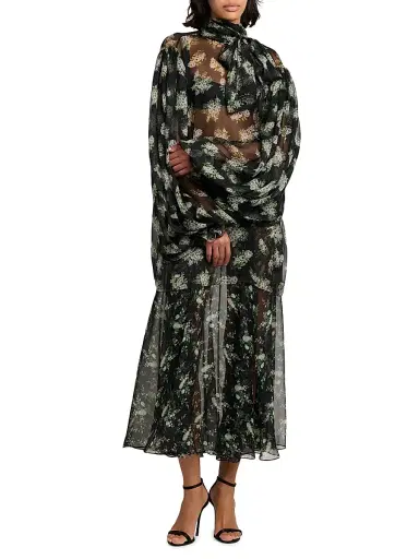 Dolce & Gabbana Women's Rose Bouquet Silk Chiffon Tieneck Blouse - Bouq Fiorel Bco Fner - Size 14 | Thumbnail 2