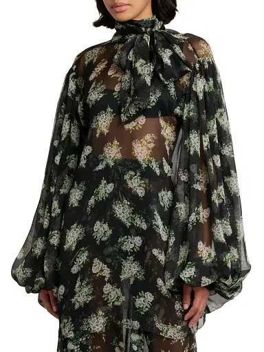 Dolce & Gabbana Women's Rose Bouquet Silk Chiffon Tieneck Blouse - Bouq Fiorel Bco Fner - Size 14 | Thumbnail 4