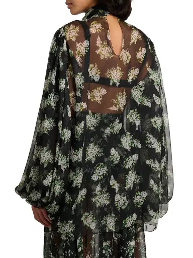 Dolce & Gabbana Women's Rose Bouquet Silk Chiffon Tieneck Blouse - Bouq Fiorel Bco Fner - Size 14 | Thumbnail 5