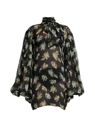 Dolce & Gabbana Women's Rose Bouquet Silk Chiffon Tieneck Blouse - Bouq Fiorel Bco Fner - Size 14 | Thumbnail 1