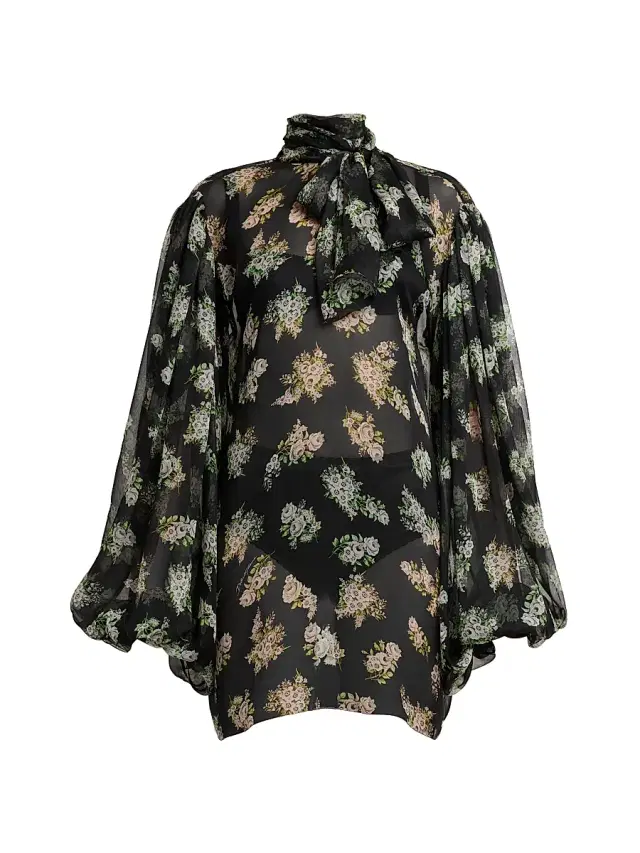 Dolce & Gabbana Women's Rose Bouquet Silk Chiffon Tieneck Blouse - Bouq Fiorel Bco Fner