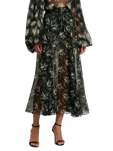 Dolce & Gabbana Women's Floral Silk Chiffon Maxi Skirt - Ros Fiorel Bco Fnero - Size 12 | Thumbnail 3 Dolce & Gabbana Women's Floral Silk Chiffon Maxi Skirt - Ros Fiorel Bco Fnero - Size 12 | Thumbnail 3
