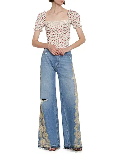 Dolce & Gabbana Women's Lace-Trimmed Distressed Jeans - Variante Abbinata - Size 10 | Thumbnail 2