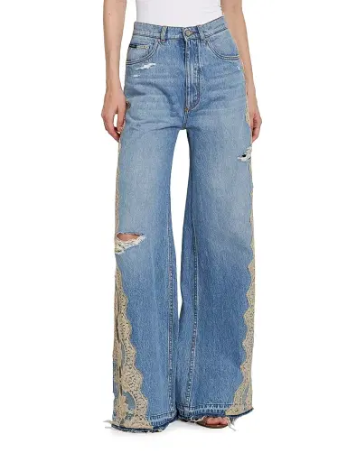 Dolce & Gabbana Women's Lace-Trimmed Distressed Jeans - Variante Abbinata - Size 10 | Thumbnail 3