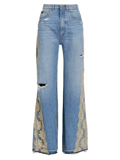 Dolce & Gabbana Women's Lace-Trimmed Distressed Jeans - Variante Abbinata - Size 10 | Thumbnail 1