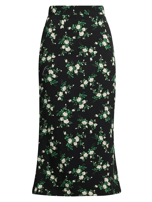 Women's Floral Silk-Blend Pencil Skirt - Rosell Bianca Fnero