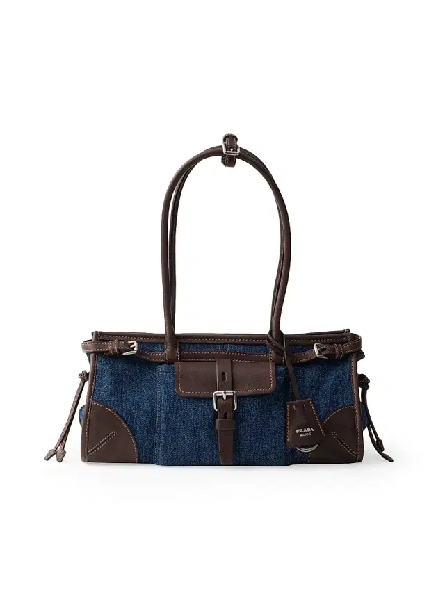 Prada Women's Bonnie  Denim and Leather Top Handle Bag - Blue
