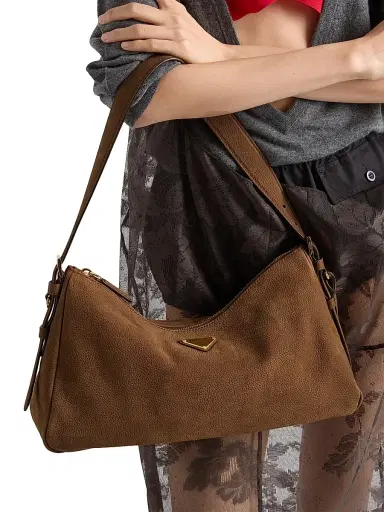 Prada Women's Aimee Nubuck Leather Shoulder Bag - Brown | Thumbnail 3 Prada Women's Aimee Nubuck Leather Shoulder Bag - Brown | Thumbnail 3