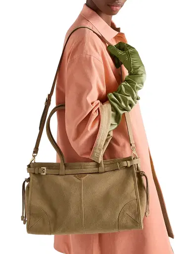 Prada Women's Bonnie Large Nubuck Leather Shoulder Bag - Beige Khaki | Thumbnail 2 Prada Women's Bonnie Large Nubuck Leather Shoulder Bag - Beige Khaki | Thumbnail 2