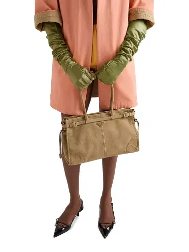 Prada Women's Bonnie Large Nubuck Leather Shoulder Bag - Beige Khaki | Thumbnail 3 Prada Women's Bonnie Large Nubuck Leather Shoulder Bag - Beige Khaki | Thumbnail 3