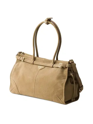 Prada Women's Bonnie Large Nubuck Leather Shoulder Bag - Beige Khaki | Thumbnail 4 Prada Women's Bonnie Large Nubuck Leather Shoulder Bag - Beige Khaki | Thumbnail 4