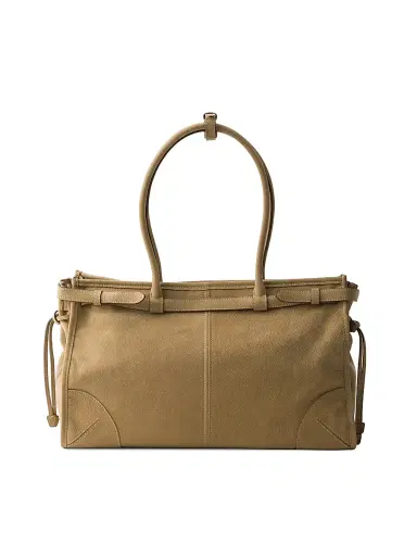 Prada Women's Bonnie Large Nubuck Leather Shoulder Bag - Beige Khaki | Thumbnail 5 Prada Women's Bonnie Large Nubuck Leather Shoulder Bag - Beige Khaki | Thumbnail 5