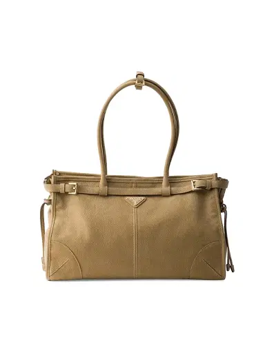 Prada Women's Bonnie Large Nubuck Leather Shoulder Bag - Beige Khaki | Thumbnail 1 Prada Women's Bonnie Large Nubuck Leather Shoulder Bag - Beige Khaki | Thumbnail 1