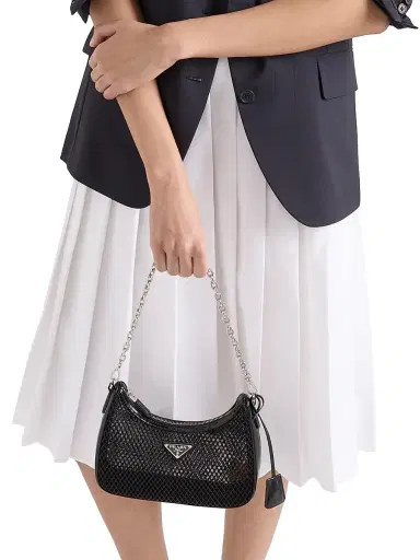 Prada Women's Re-Edition 2005 Mesh and Brushed Leather Shoulder Bag - Black | Thumbnail 3 Prada Women's Re-Edition 2005 Mesh and Brushed Leather Shoulder Bag - Black | Thumbnail 3