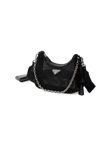 Prada Women's Re-Edition 2005 Mesh and Brushed Leather Shoulder Bag - Black | Thumbnail 5 Prada Women's Re-Edition 2005 Mesh and Brushed Leather Shoulder Bag - Black | Thumbnail 5