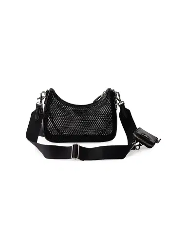 Prada Women's Re-Edition 2005 Mesh and Brushed Leather Shoulder Bag - Black | Thumbnail 6 Prada Women's Re-Edition 2005 Mesh and Brushed Leather Shoulder Bag - Black | Thumbnail 6