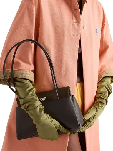 Prada Women's Passage Leather Shoulder Bag with Nylon Flap - Brown | Thumbnail 3 Prada Women's Passage Leather Shoulder Bag with Nylon Flap - Brown | Thumbnail 3