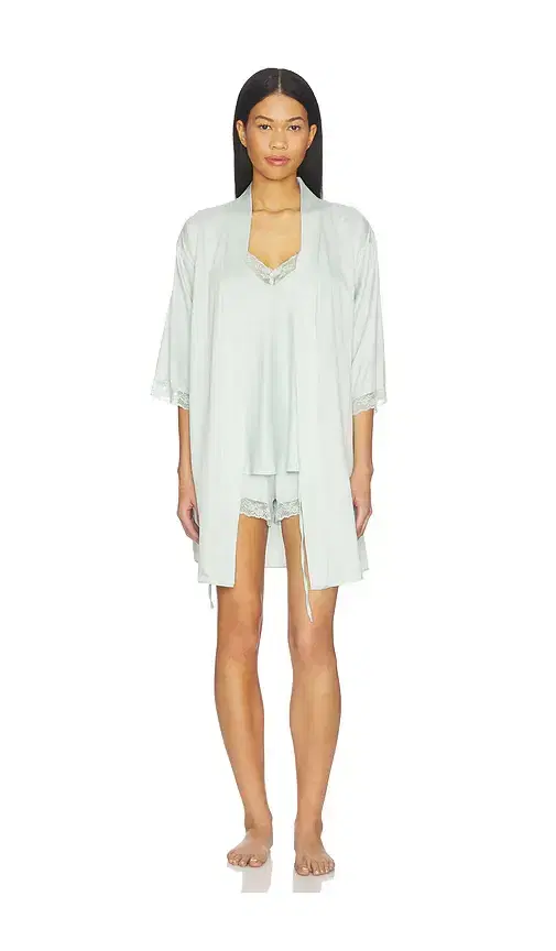 Flora Nikrooz Sonia Travel Set Solid Wrap And Cami Set With Lace