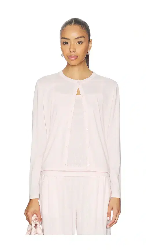 Barefoot Dreams Pointelle Rib Cardigan With Scallop Trim