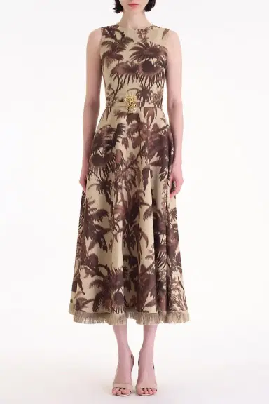 Oscar de la Renta Large Chine Palm Leaves Midi Dress | Thumbnail 2