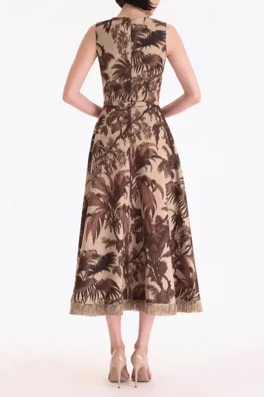 Oscar de la Renta Large Chine Palm Leaves Midi Dress | Thumbnail 3