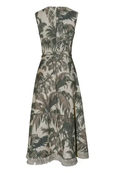 Oscar de la Renta Large Chine Palm Leaves Midi Dress | Thumbnail 4
