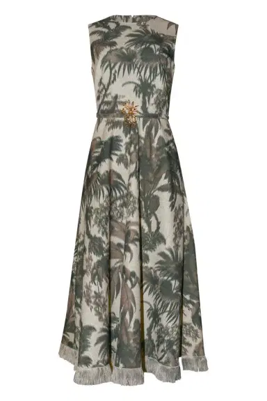 Oscar de la Renta Large Chine Palm Leaves Midi Dress | Thumbnail 1