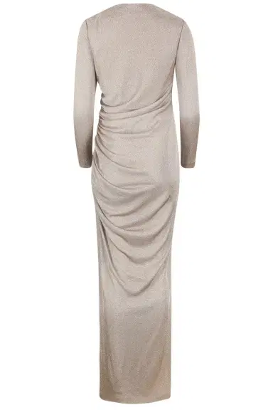 Oscar de la Renta Long Sleeve Draped Metallic Gown | Thumbnail 7