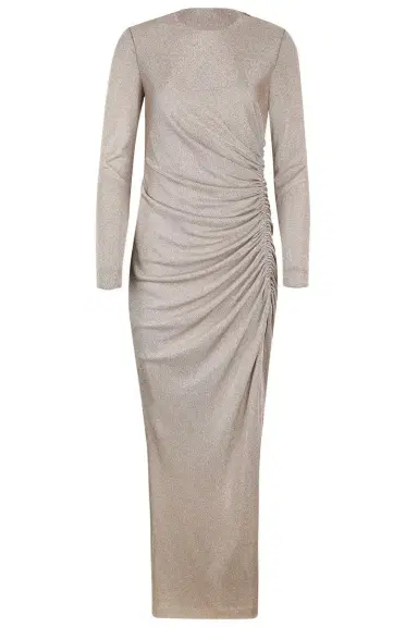 Oscar de la Renta Long Sleeve Draped Metallic Gown | Thumbnail 1