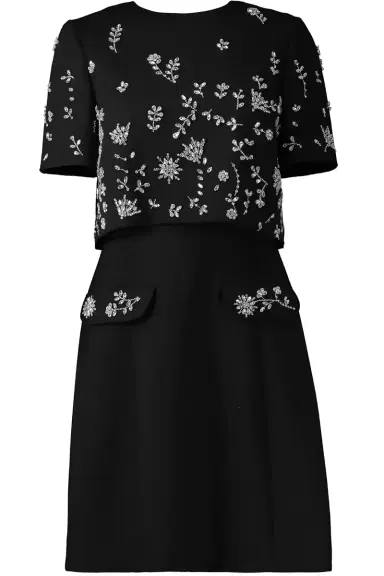 Oscar de la Renta Short Sleeve Crystal Flowers Embroidered Cocktail Dress | Thumbnail 1