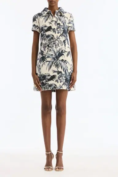 Oscar de la Renta Short Sleeve Palm Leaves Printed Day Dress | Thumbnail 2