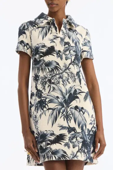 Oscar de la Renta Short Sleeve Palm Leaves Printed Day Dress | Thumbnail 4