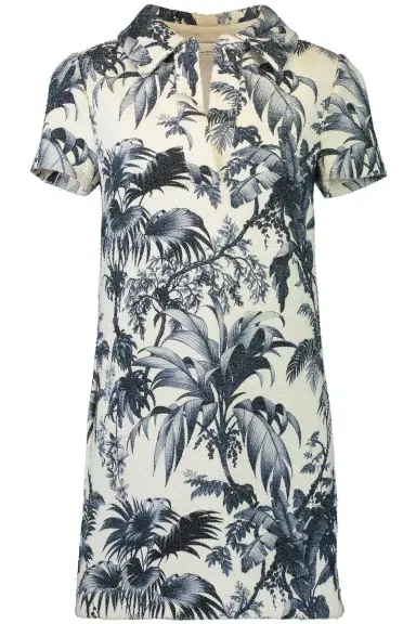 Oscar de la Renta Short Sleeve Palm Leaves Printed Day Dress | Thumbnail 1