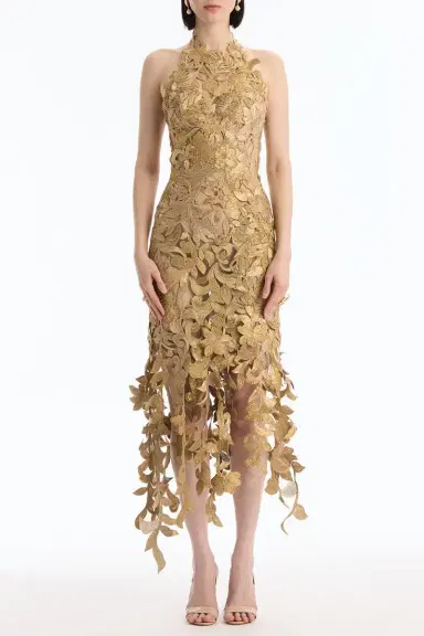 Oscar de la Renta Sleeveless Corded Florals Cocktail Dress | Thumbnail 2