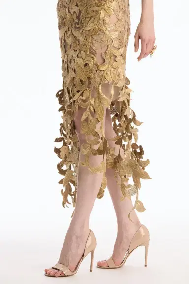 Oscar de la Renta Sleeveless Corded Florals Cocktail Dress | Thumbnail 4