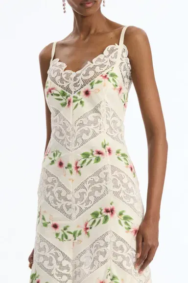 Oscar de la Renta Sleeveless Hibiscus Stripe Day Dress | Thumbnail 3