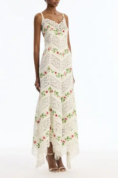 Oscar de la Renta Sleeveless Hibiscus Stripe Day Dress | Thumbnail 4