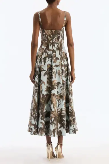 Oscar de la Renta Sleeveless Large Chine Palm Leaves Day Dress | Thumbnail 2