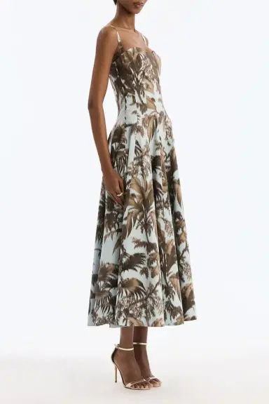 Oscar de la Renta Sleeveless Large Chine Palm Leaves Day Dress | Thumbnail 3