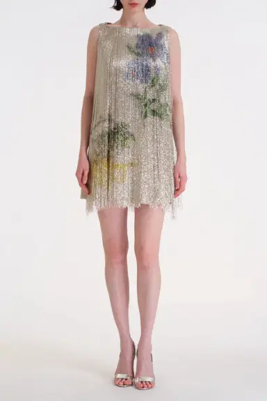 Oscar de la Renta Sleeveless Multi Color Fringe Cocktail Dress | Thumbnail 2