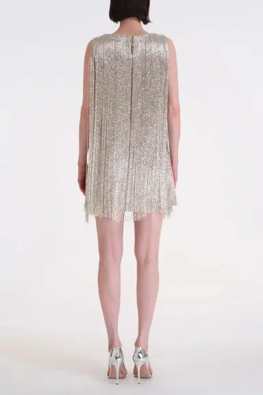 Oscar de la Renta Sleeveless Multi Color Fringe Cocktail Dress | Thumbnail 3
