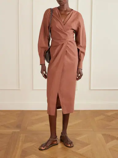 Brunello Cucinelli Embellished Cotton-blend Midi Wrap Dress | Thumbnail 2