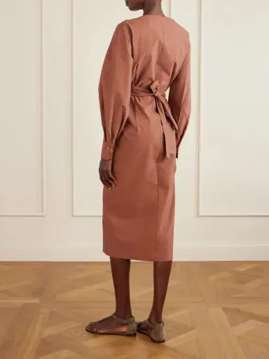Brunello Cucinelli Embellished Cotton-blend Midi Wrap Dress | Thumbnail 3