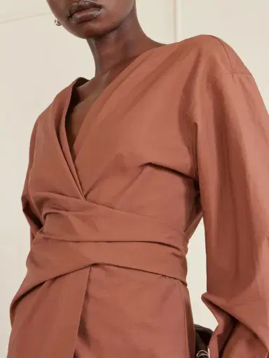 Brunello Cucinelli Embellished Cotton-blend Midi Wrap Dress | Thumbnail 4