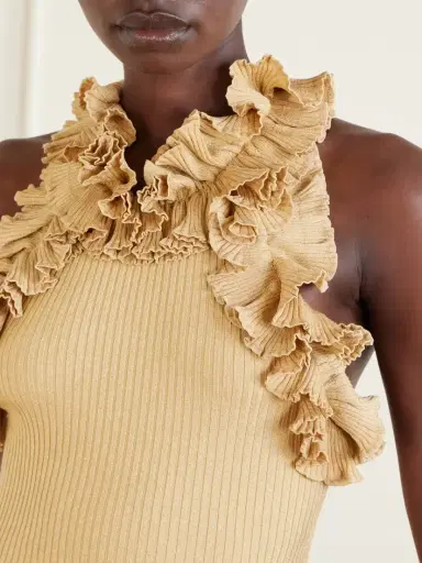 Zimmermann Luna Cropped Ruffled Metallic Ribbed-knit Top | Thumbnail 4 Zimmermann Luna Cropped Ruffled Metallic Ribbed-knit Top | Thumbnail 4
