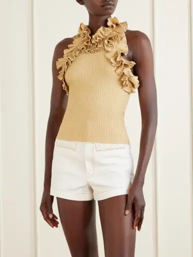 Zimmermann Luna Cropped Ruffled Metallic Ribbed-knit Top | Thumbnail 5 Zimmermann Luna Cropped Ruffled Metallic Ribbed-knit Top | Thumbnail 5