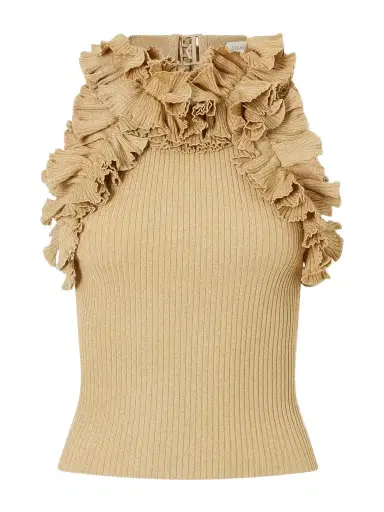 Zimmermann Luna Cropped Ruffled Metallic Ribbed-knit Top | Thumbnail 1 Zimmermann Luna Cropped Ruffled Metallic Ribbed-knit Top | Thumbnail 1