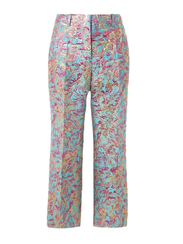 Cropped Metallic Jacquard Straight-leg Pants